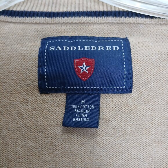 Saddlebred Beige 100% Cotton Knit V Neck Classic  Argyle Vest SzM - Picture 2 of 10